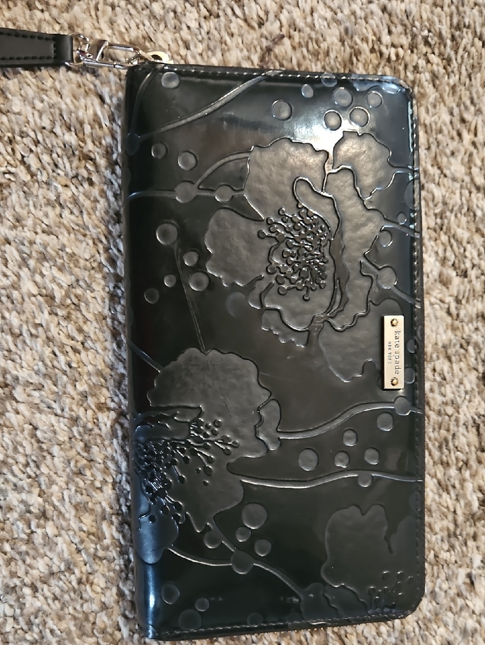 kate spade Black Floral Embossed Patent Wallet